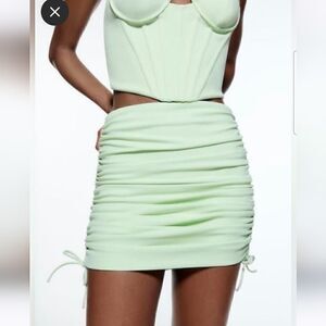 NWT Zara Ruched Mini Skirt Green Mint Size Medium
